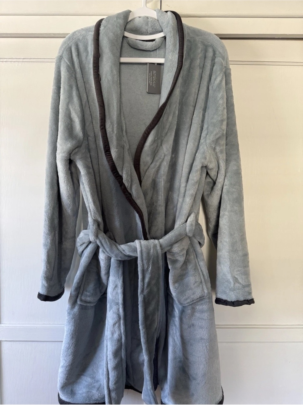 Ardour Cozy Plush Shawl Collar Robe - Gray with Dark Trim One Size
